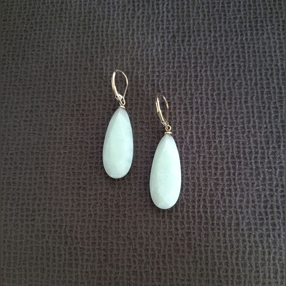 Chaps Teardrop💧 Shaped Unpolished Green💚 Angelite😇 Earrings - Picture 5 of 15